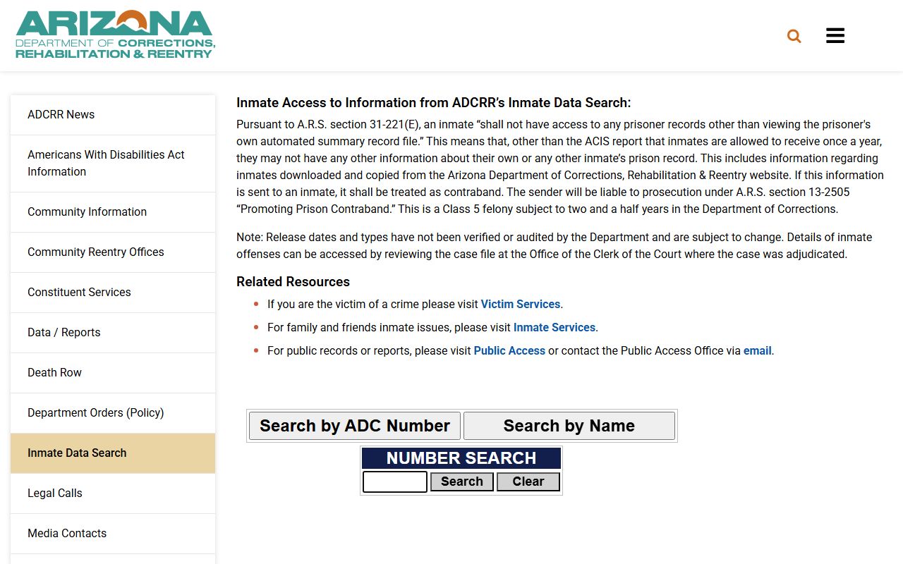 Pima County inmate population state prison locator