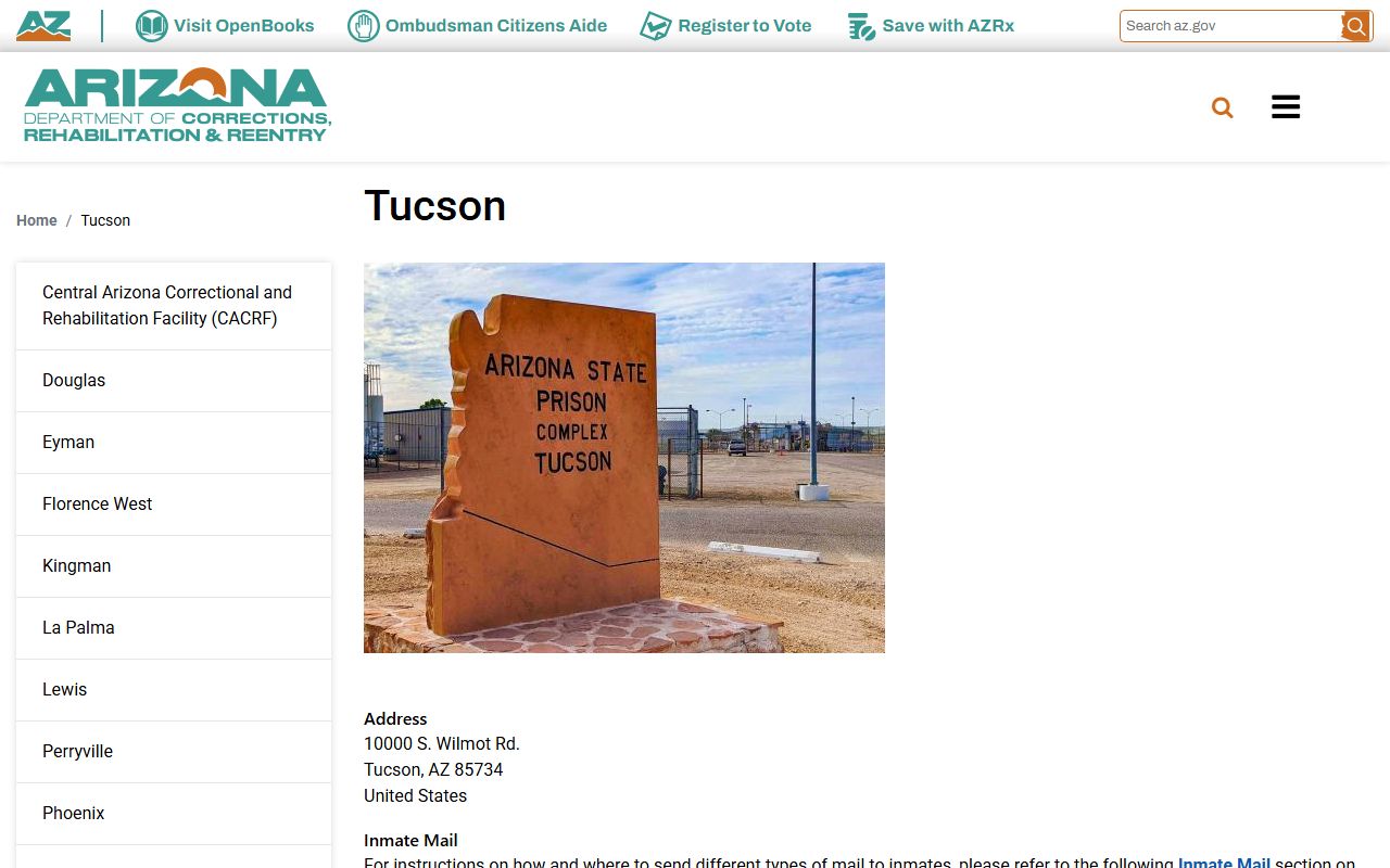 Arizona State Prison Complex - Tucson ADCRR facility page and inmate records context